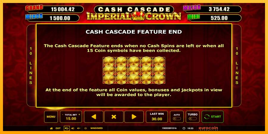 Cash Cascade Imperial Crown 游戏机赚钱, 图片 7