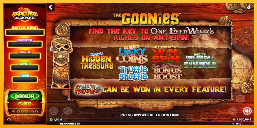 The Goonies Deluxe Rapid Fire Jackpots 游戏机赚钱, 图片 1