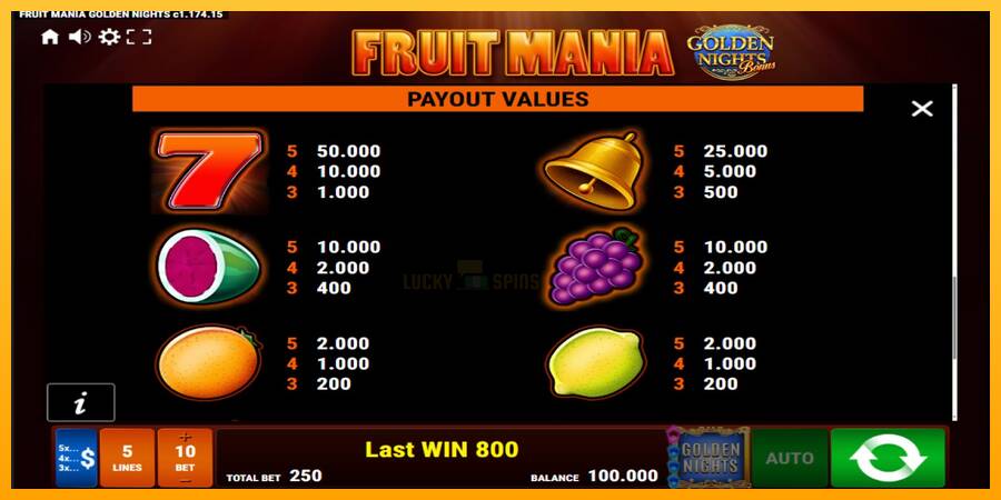 Fruit Mania Golden Nights 游戏机赚钱, 图片 7