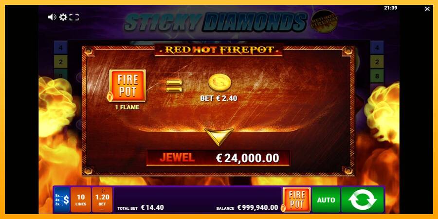 Sticky Diamonds Red Hot Firepot 游戏机赚钱, 图片 4